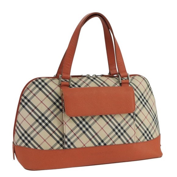 BURBERRY Nova Check Hand Bag Canvas Leather Beige Orange Silver Auth 101892 - Picture 1 of 16